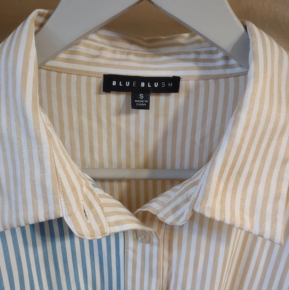Blue Blush Striped  Button Down T Shirt Dress